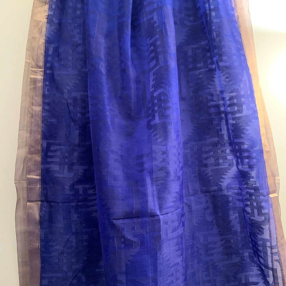 NWT FabIndia colbalt blue & gold border silk scarf shawl Dupatta chunni stunning
